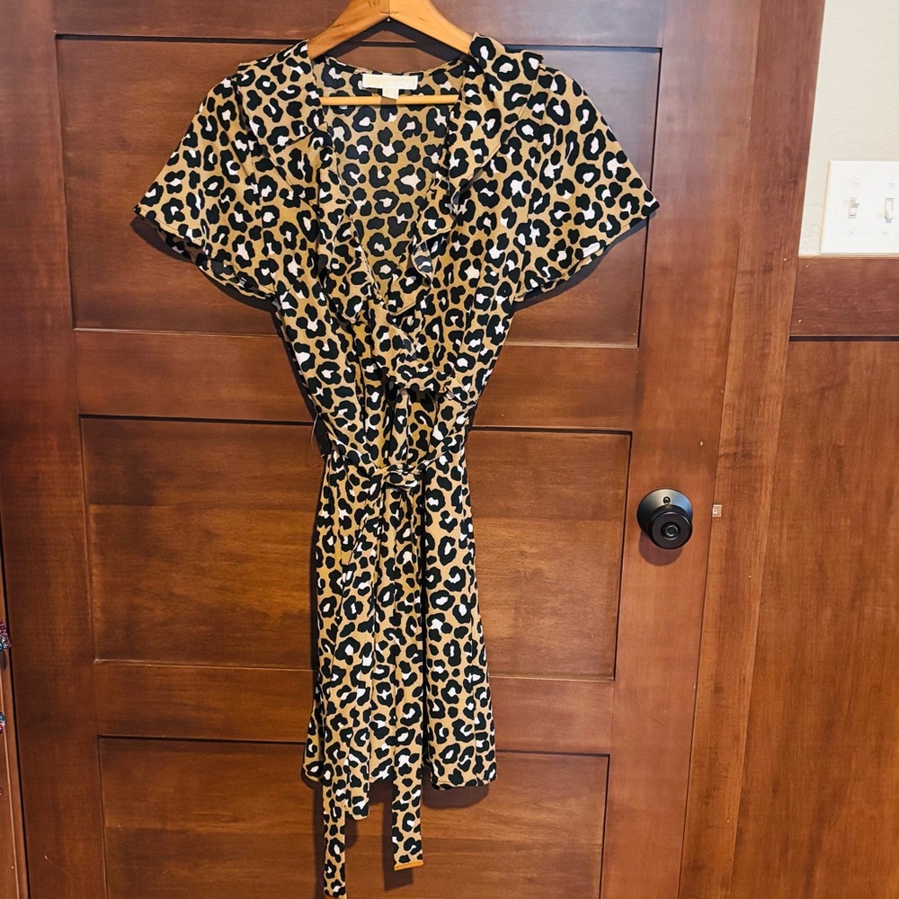 Michael Kors Leopard Print Faux Wrap Dress